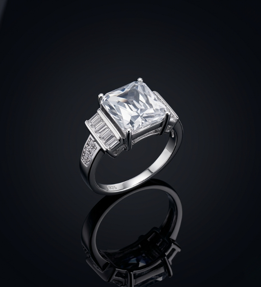 Sterling Silver Elegant Emerald Cut AD Ring