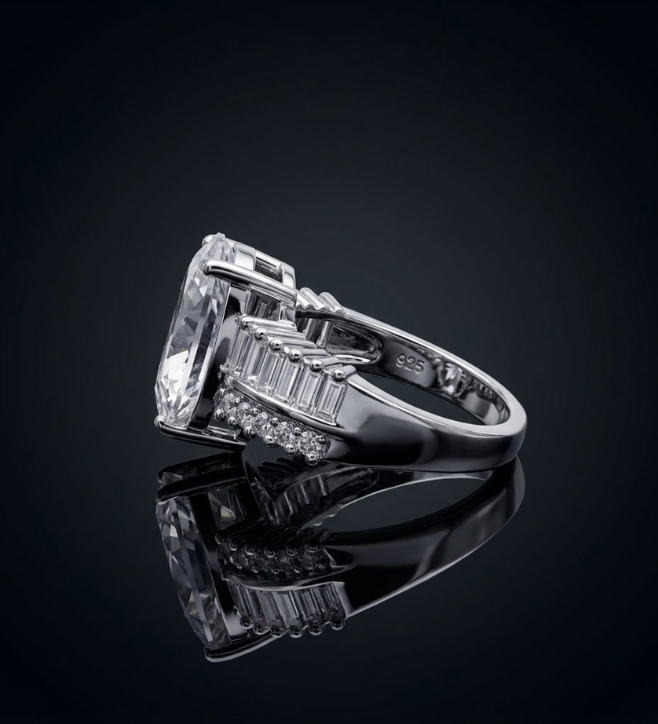 Sterling Silver Heart Shape Centerstone AD Ring