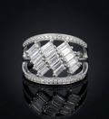 925 Silver Multi-Row CZ Bagurtte and Round Cut Ring