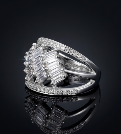 925 Silver Multi-Row CZ Bagurtte and Round Cut Ring