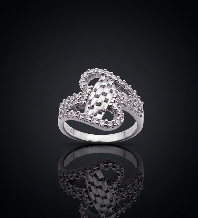 925 Silver Sparkling Crossover Weave Ring S