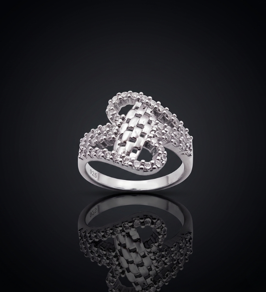 925 Silver Sparkling Crossover Weave Ring S