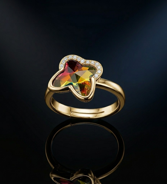 Sterling Silver Rose Gold Multi Shade CZ Fan Ring