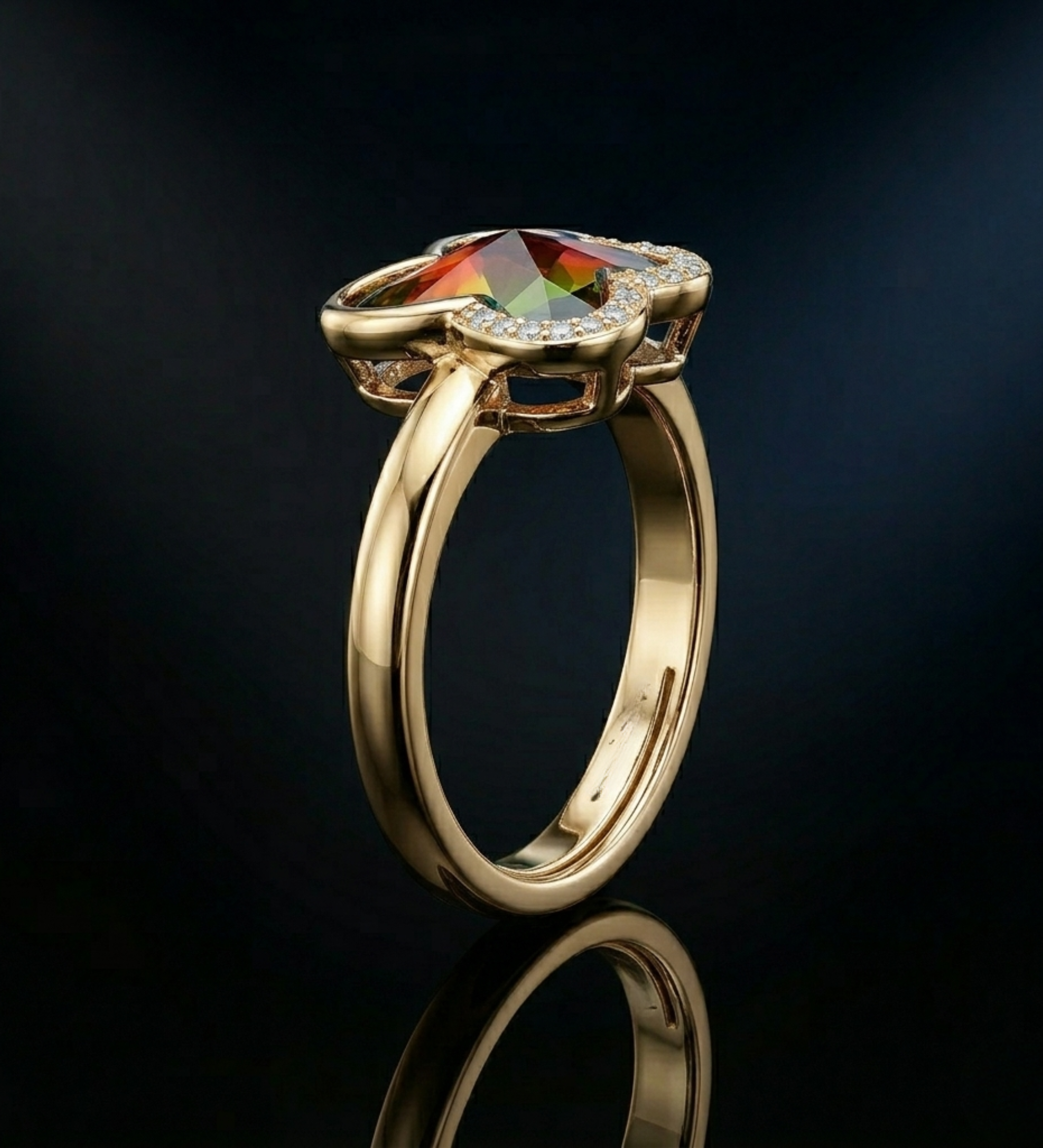 Sterling Silver Rose Gold Multi Shade CZ Fan Ring