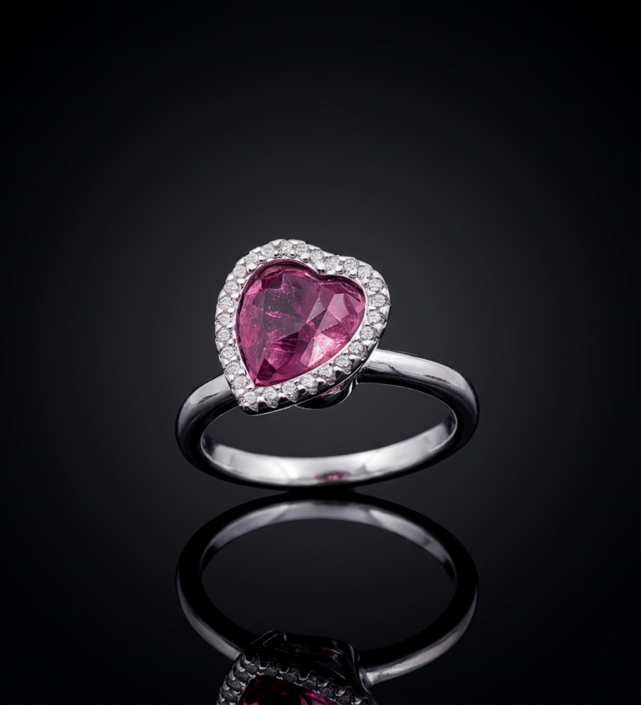 Sterling Silver Heart Shape with Dark Pink/Mauve Stone Ring