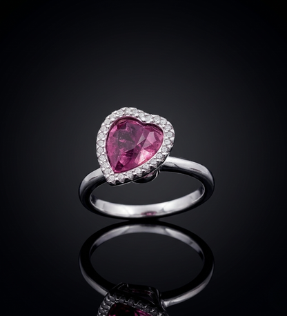 Sterling Silver Heart Shape with Dark Pink/Mauve Stone Ring