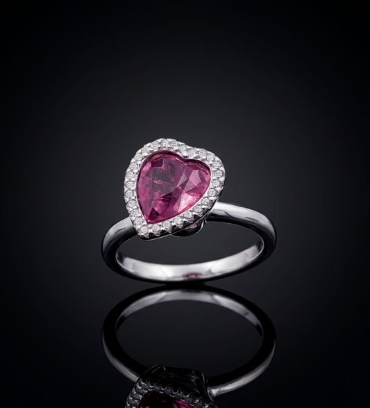 Sterling Silver Heart Shape with Dark Pink/Mauve Stone Ring