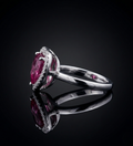 Sterling Silver Heart Shape with Dark Pink/Mauve Stone Ring
