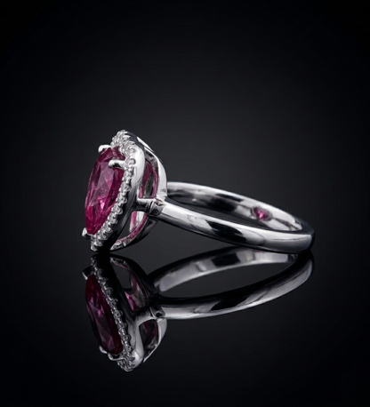 Sterling Silver Heart Shape with Dark Pink/Mauve Stone Ring