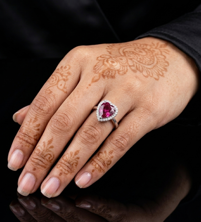 Sterling Silver Heart Shape with Dark Pink/Mauve Stone Ring