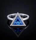 Sterling Silver Tringle Shape with  Blue crystal Ring