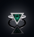 Sterling Silver Tringle Shape with Dark Green Crystal Ring
