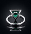 Sterling Silver Tringle Shape with Dark Green Crystal Ring