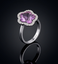 Sterling Silver Rose Gold Clove with Purple Crystal Ring S