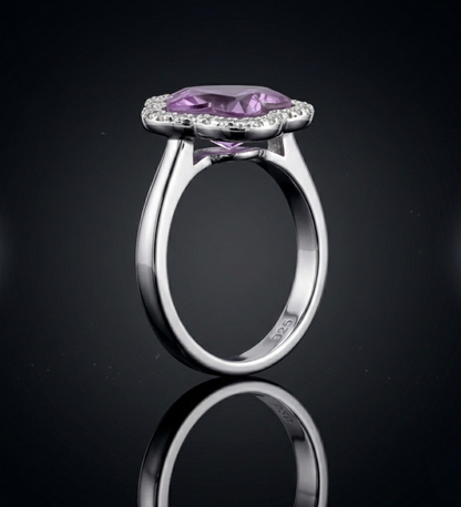 Sterling Silver Rose Gold Clove with Purple Crystal Ring S