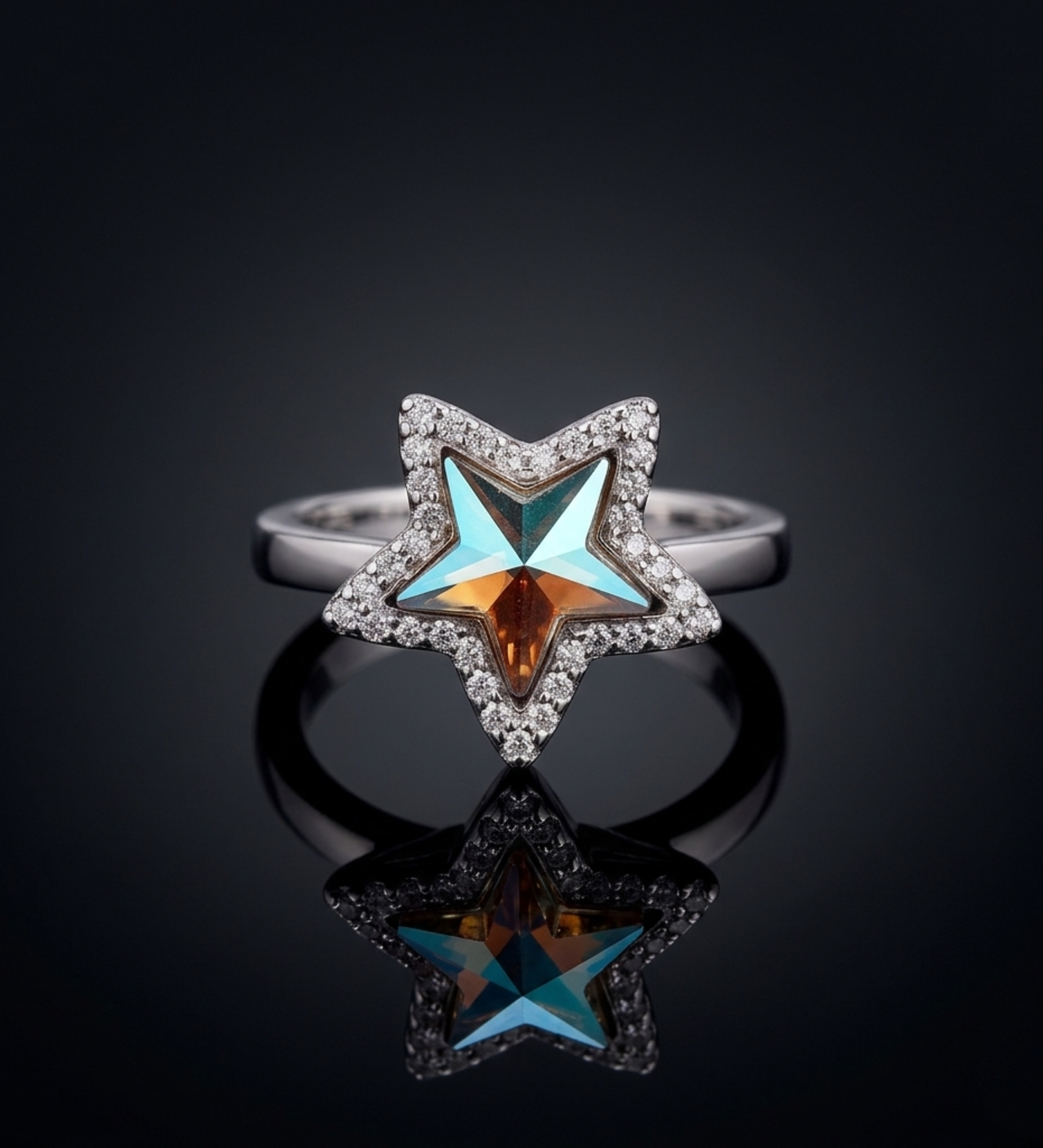 Sterling Silver Star Shape Multi-Colour CZ Ring