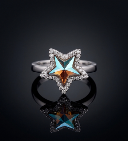 Sterling Silver Star Shape Multi-Colour CZ Ring
