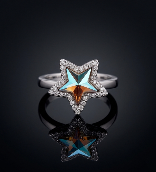 Sterling Silver Star Shape Multi-Colour CZ Ring