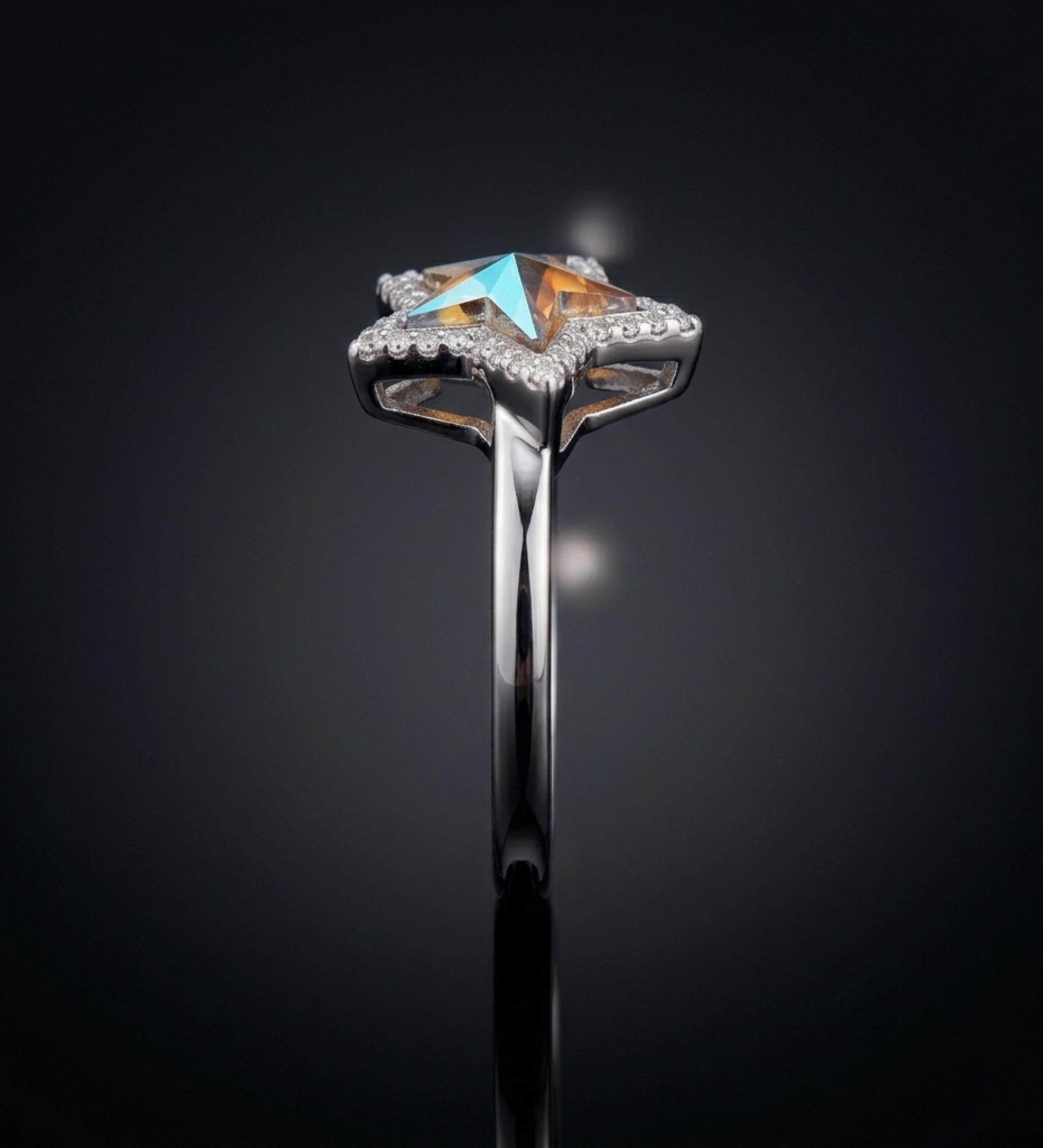Sterling Silver Star Shape Multi-Colour CZ Ring