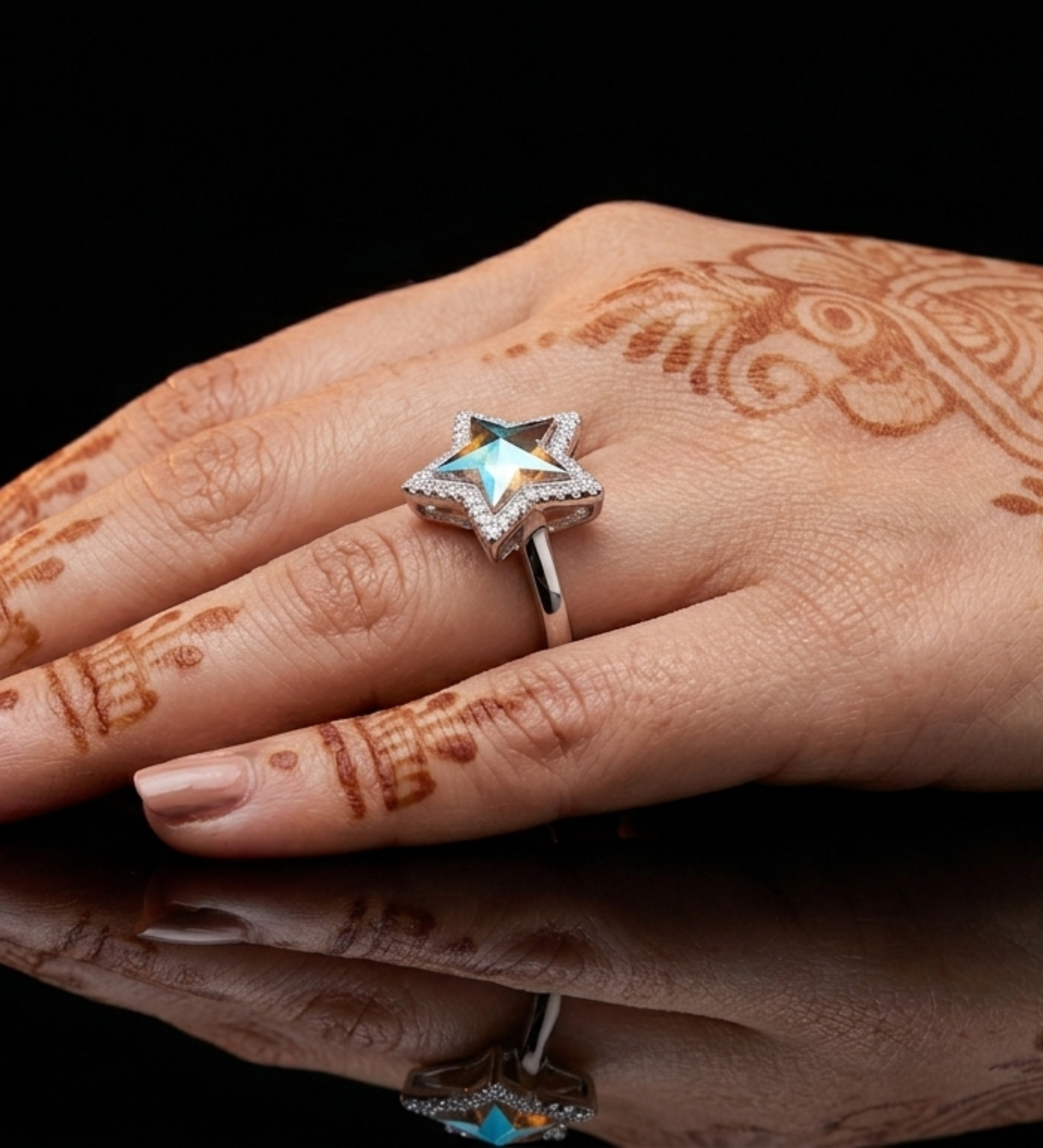 Sterling Silver Star Shape Multi-Colour CZ Ring