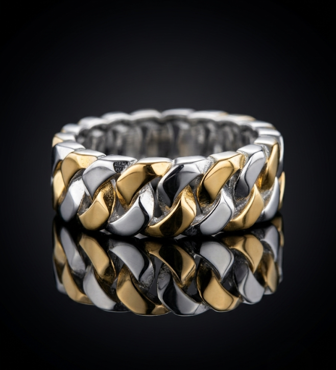 Two-Tone Curb Link 925 Sterling Silver Ring