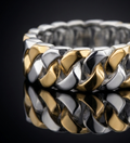 Two-Tone Curb Link 925 Sterling Silver Ring