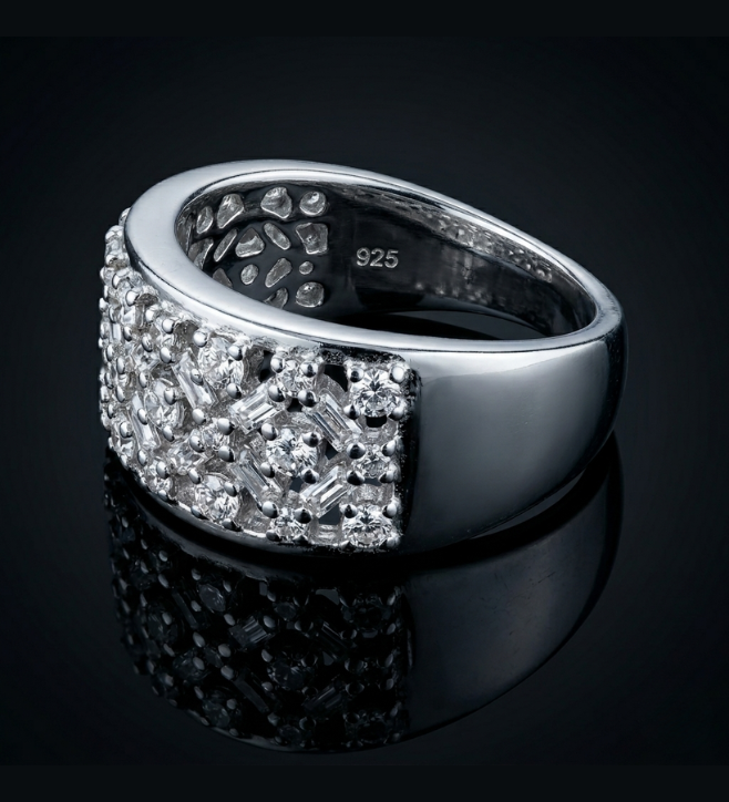 Elegant Lattice Band 925 Sterling Silver CZ Stone Ring
