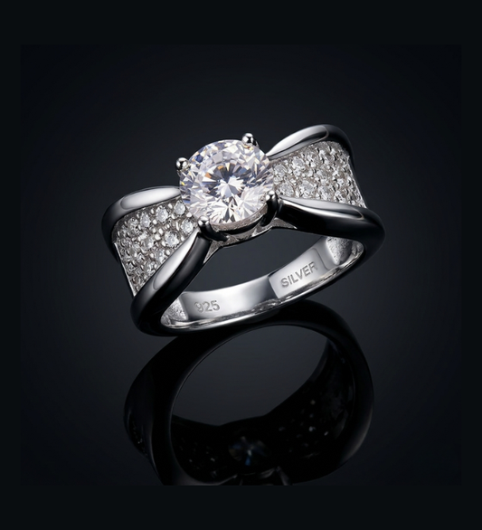 Elegant Solitaire Bow Statement Ring in 925 Sterling Silver