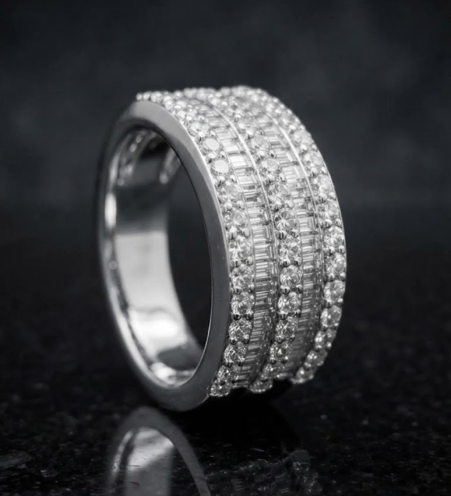 Luxurious Multi-Row CZ Band 925 Sterling Silver Ring
