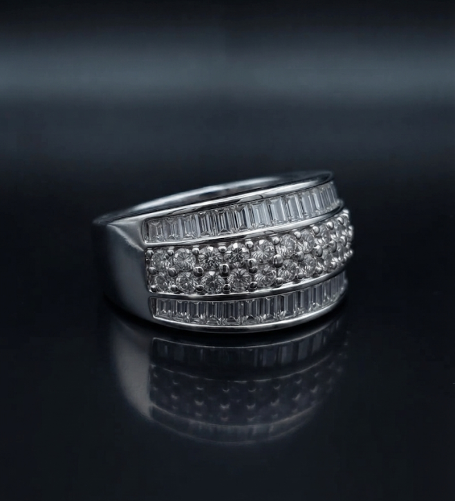 Elegant Multi-Row CZ Band 925 Sterling Silver Ring