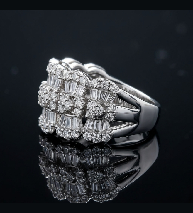 Luxurious Multi-Row CZ Statement Ring in 925 Sterling Silver