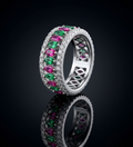Multi-Color Red and Green Marquise Stone Band 925 Sterling Silver Ring