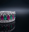 Multi-Color Red and Green Marquise Stone Band 925 Sterling Silver Ring