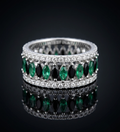 Multi-Color Green and Black Marquise Stone Band 925 Sterling Silver Ring
