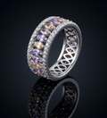 Multi-Color Purple and light Yello Marquise Stone Band 925 Sterling Silver Ring