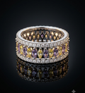 Multi-Color Dark Yello and Purple Marquise Stone Band 925 Sterling Silver Ring