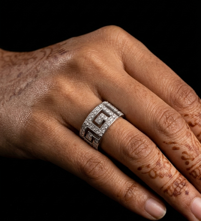 Geometric Greek Key 925 Sterling Silver Ring