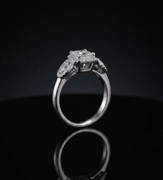 Princess Cut Halo Engagement Ring in 925 Sterling Silver