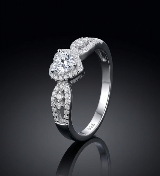 Heart Halo Promise Ring in 925 Sterling Silver