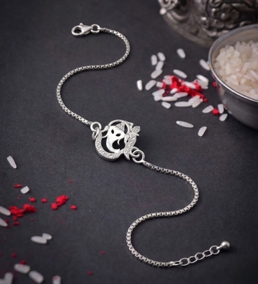925 Sterling Silver Om Ganesha Rakhi Bracelet