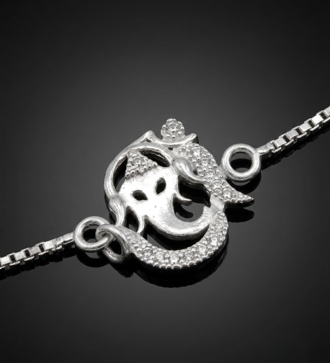 925 Sterling Silver Om Ganesha Rakhi Bracelet