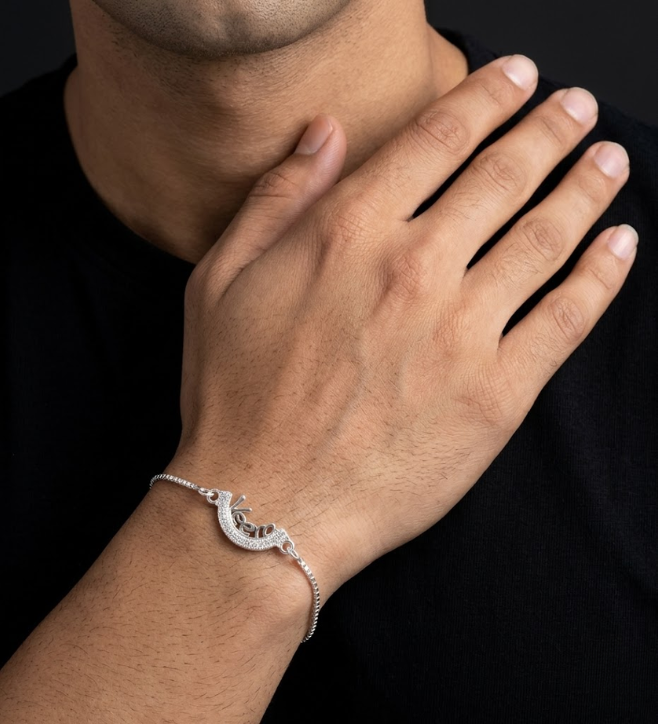 925 Sterling Silver Name Veera Rakhi Bracelet for Brother