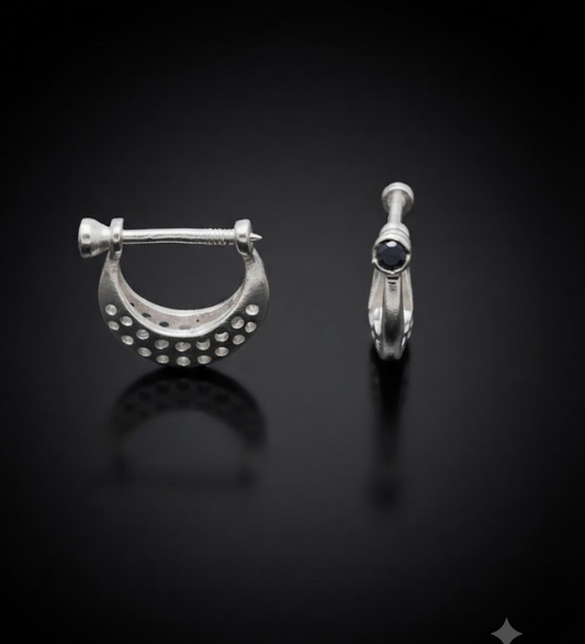 925 Sterling Silver Black Gemstone Screw-Pin Bali Earrings