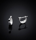Sterling Silver Industrial Screw Huggie Hoop Earrings with Black Onyx
