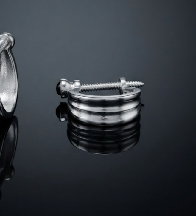 Sterling Silver Industrial Screw Huggie Hoop Earrings with Black Onyx