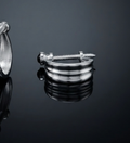 Sterling Silver Industrial Screw Huggie Hoop Earrings with Black Onyx