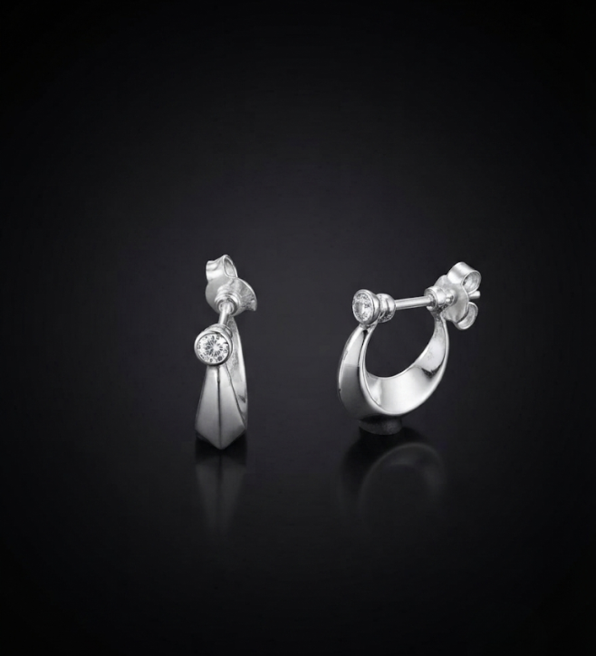 925 Sterling Silver Solitaire Minimalist Huggie Hoop Earrings