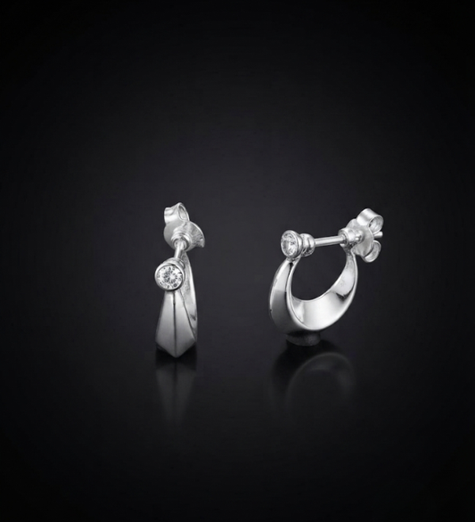 925 Sterling Silver Solitaire Minimalist Huggie Hoop Earrings