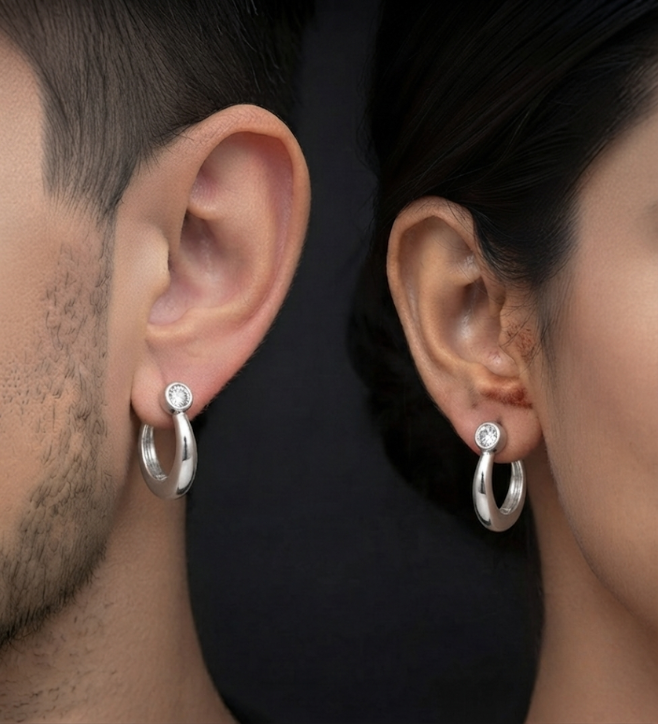 925 Sterling Silver Solitaire Minimalist Huggie Hoop Earrings