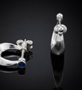 925 Sterling Silver Blue Gemstone Bezel C-Hoop Stud Earrings